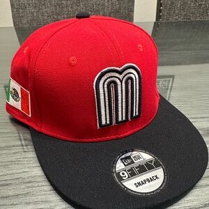 New Era Red Crown Black Brim Snapback with Embroidered 'M'